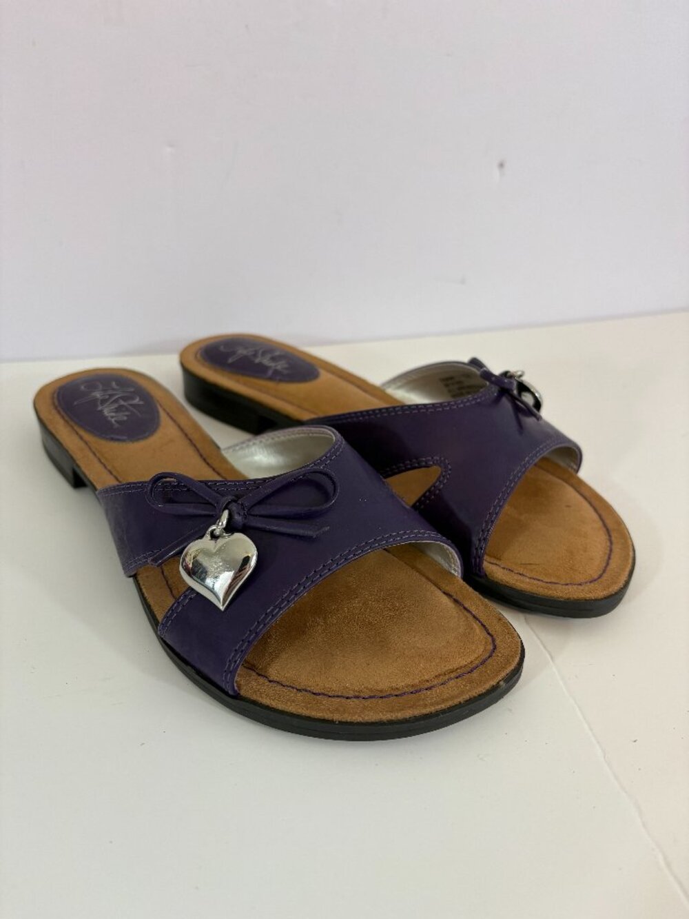 Life Stride Tammy Exotic Purple Flat Slide Sandals Open Toe 6 Wide - Picture 2 of 5